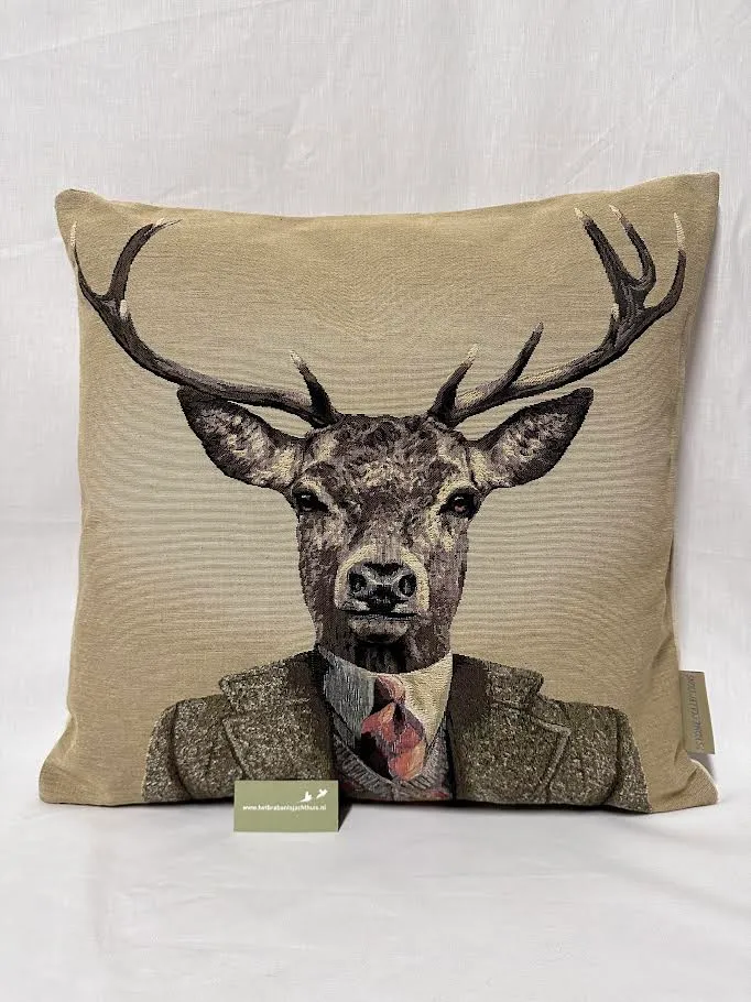 Gobelin Kussen Dressed Deer In Tie, beige