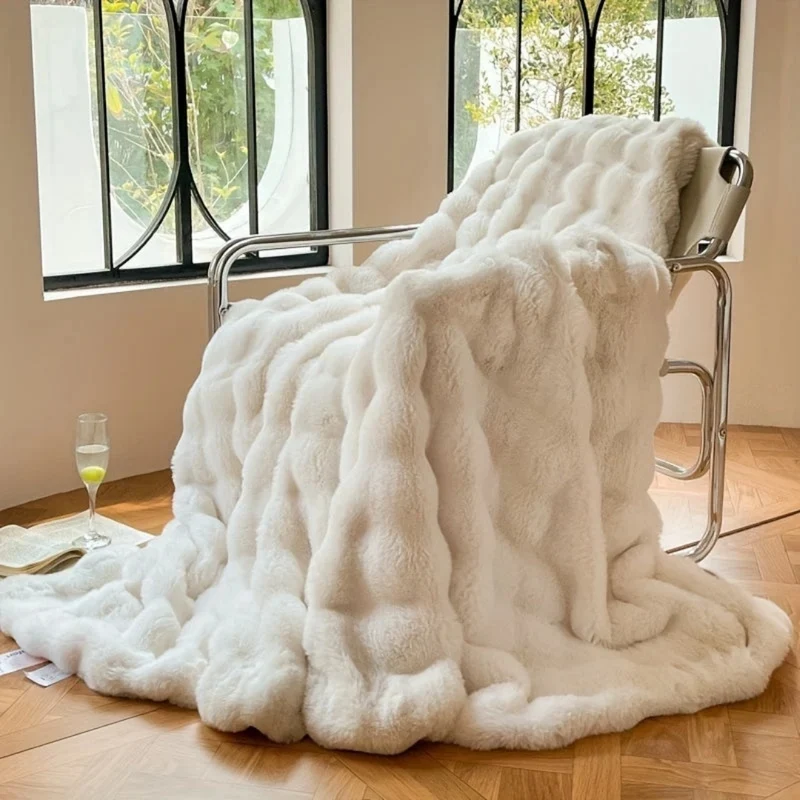 Fleece Deken Voor Op De Bank - Luxe Faux Bubble Design Met Zachte Vachtlook