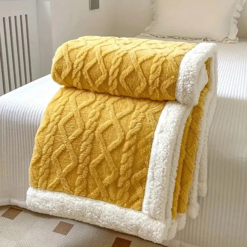 Fleece Deken Voor Bank en Bed - Zachte Sherpa Voering Met 3D Kabelpatroon
