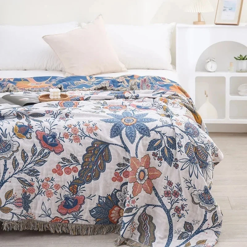 Omkeerbare Deken Met Bloemendesign & Jacquard-Structuur