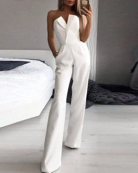 Rode Mouwloze Dames Jumpsuit met Elegante Pasvorm