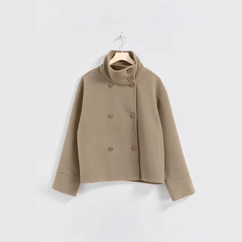 Cropped Jas Dames – Modern Design met Hoge Kraag & Dubbele Knopen