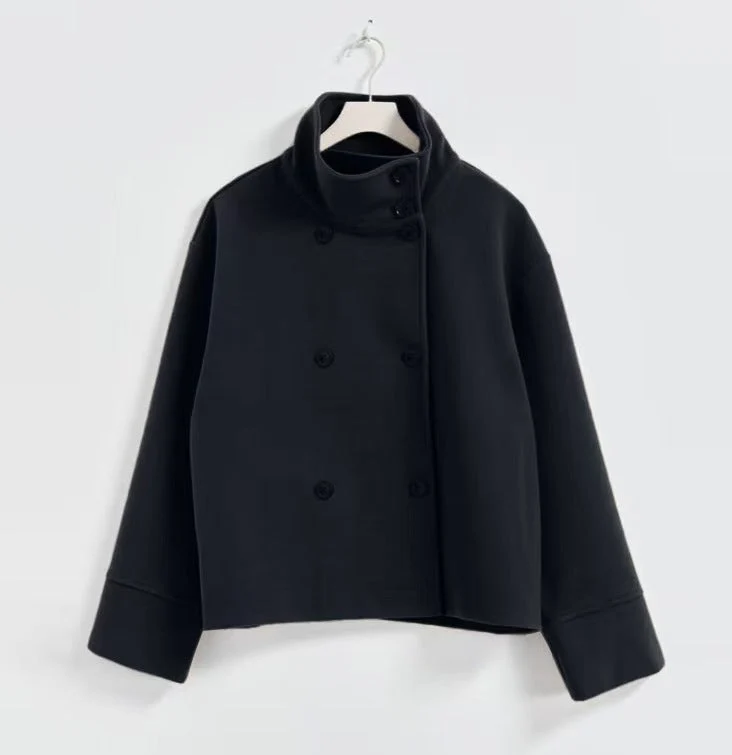 Cropped Jas Dames – Modern Design met Hoge Kraag & Dubbele Knopen