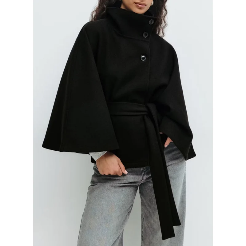 Modieuze Wollen Jas Dames – Elegant met Staande Kraag