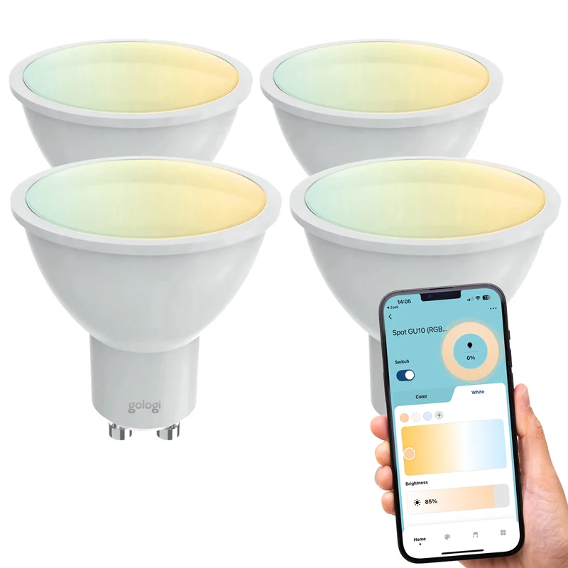 Gologi Slimme Spot - Smart Lamp - LED - Ledlamp - Warm Wit Licht - Smart GU10 - CCT - 700 Lumen - 5 kWh - 4 Stuks
