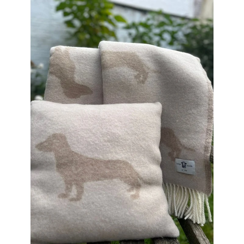Kussen met teckel, incl. vulling, brown melange/beige melange