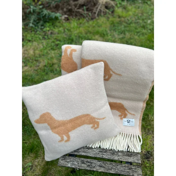 Kussen met teckel, incl. vulling, sand/terracotta/white