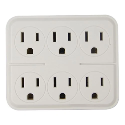 Master Electrician CT-027W White 6-Way Grounded Electrical Outlet Adapter Plug - Quantity of 1