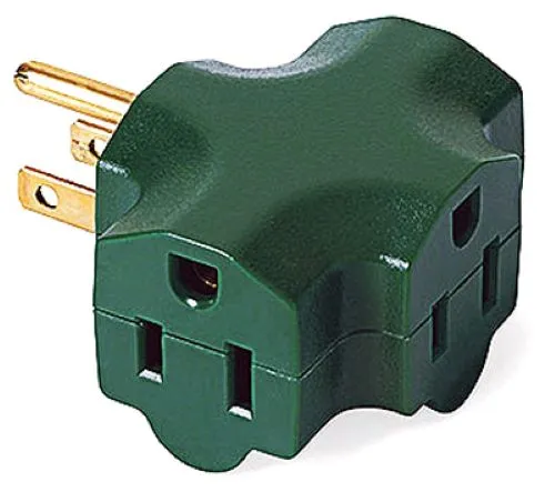 Master Electrician KAB3FT-1 Green 3-Way Outlet Heavy Duty Ground Indoor Electrical Plug Adapter - Quantity of 2