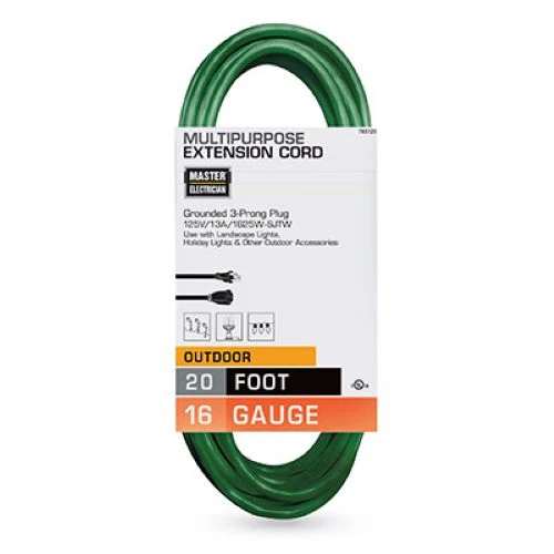 Master Electrician 02352-05ME 20' Foot Green 16/3 Vinyl Landscape Outdoor Extension Cord - Quantity of 24