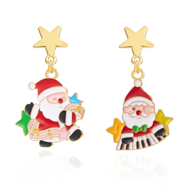 Frosty Charm Kerst Oorbellen – Asymmetrisch Ontwerp met Sneeuwman & Rode Strik, Lichtgewicht Feestaccessoire