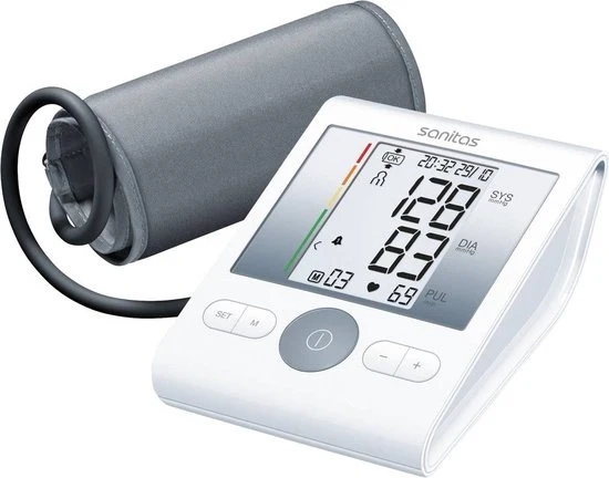 Sanitas SBM 22 Bloeddrukmeter bovenarm - Hartslagmeter - Risico-indicator - Manchet-aanbreng controle - 22 tot 36 cm Manchet