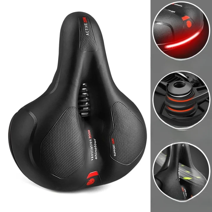 Comfort Fietszadel met LED Achterlicht – Breed Fiets Zadel met Schokdemping