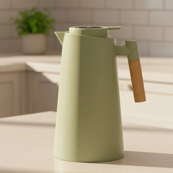 Thermoskan – Dubbelwandige Isolatie, Temperatuurdisplay in Deksel & Houten Greep