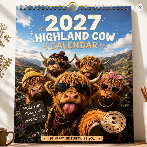 CowCalendar - Hoogland Koe Ontwerp Wandkalender 2027 Huisdecoratie