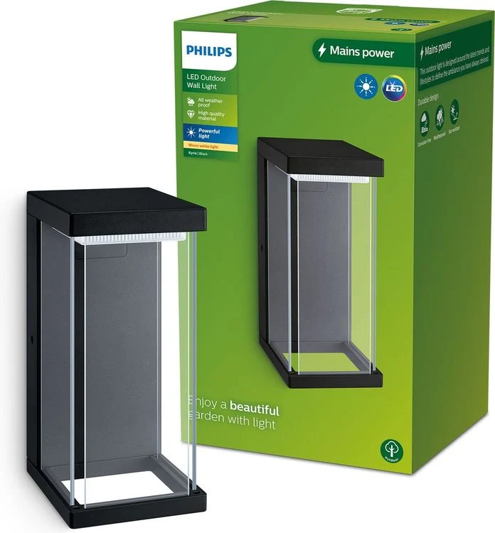 Philips LED buitenlamp Kyrie wand rechthoek 12W zwart