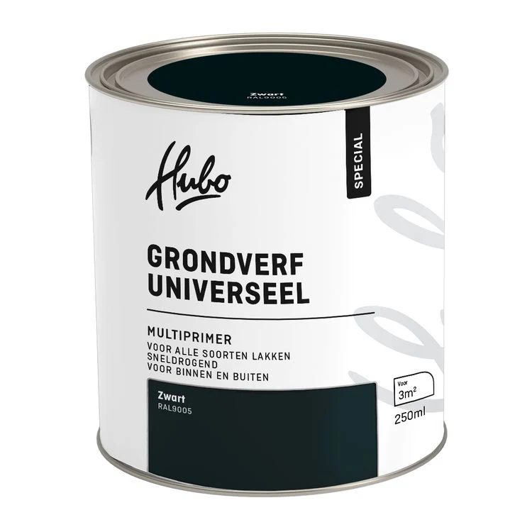 Hubo Universeel grondverf mat RAL9005 zwart 250ml