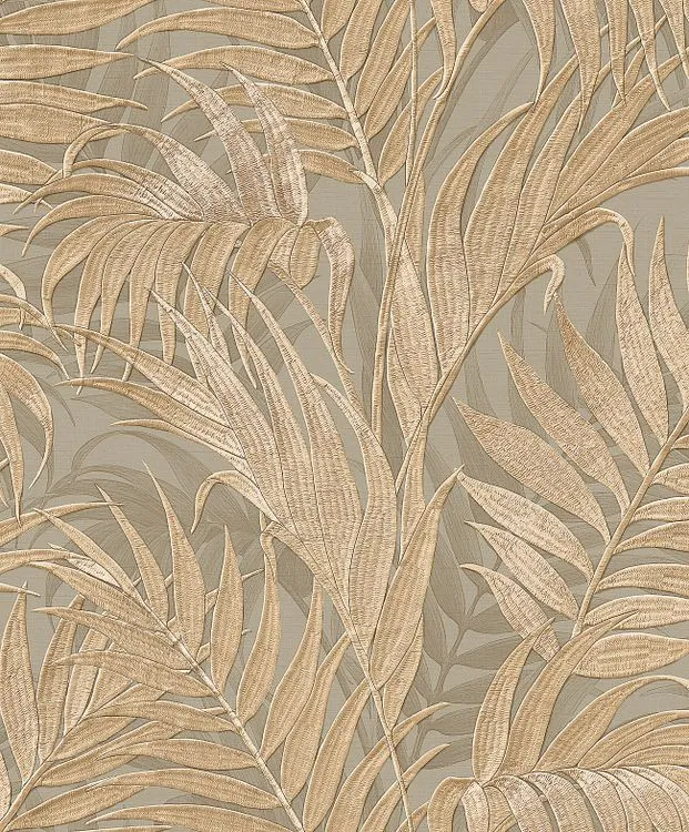 Vliesbehang Palm leaf bladeren groen, goud 53cmx10m
