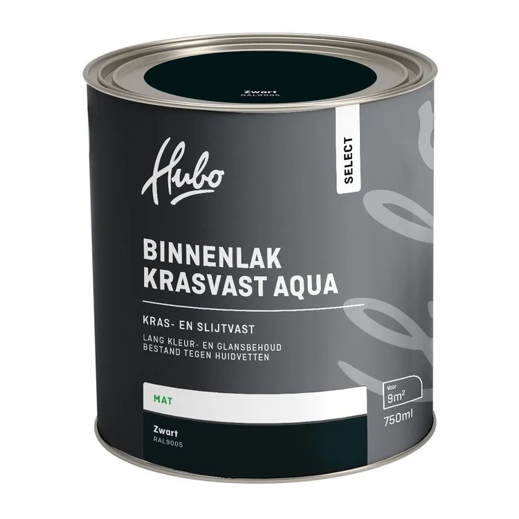 Hubo Select binnenlak matglans RAL9005 zwart 750ml