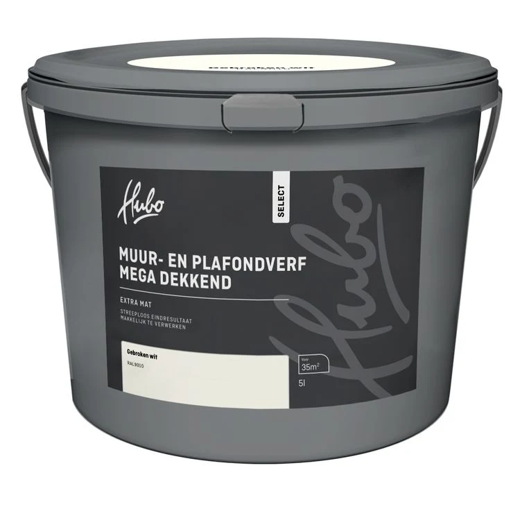 Hubo muur- en plafondverf extra mat RAL9010 gebroken wit 5L
