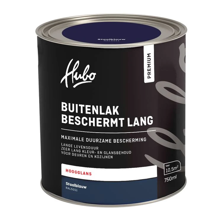 Hubo Premium buitenlak hoogglans RAL5011 staalblauw 750ml