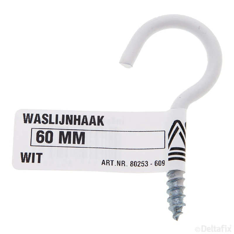Deltafix waslijnhaak gecoat metaal wit 60mm