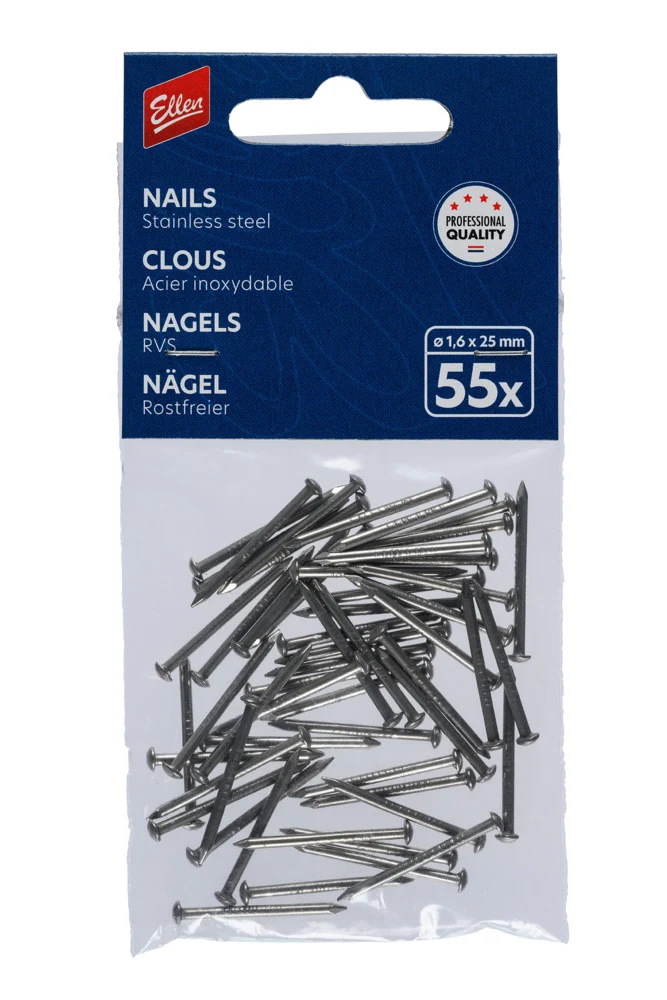 Ellen Tochtstripnagel RVS 25x1,6mm 55stuks