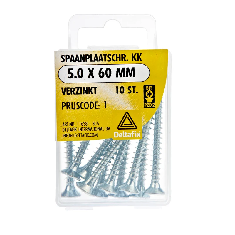 Deltafix spaanplaatschroef pozidrive platkop 5x60mm 10st