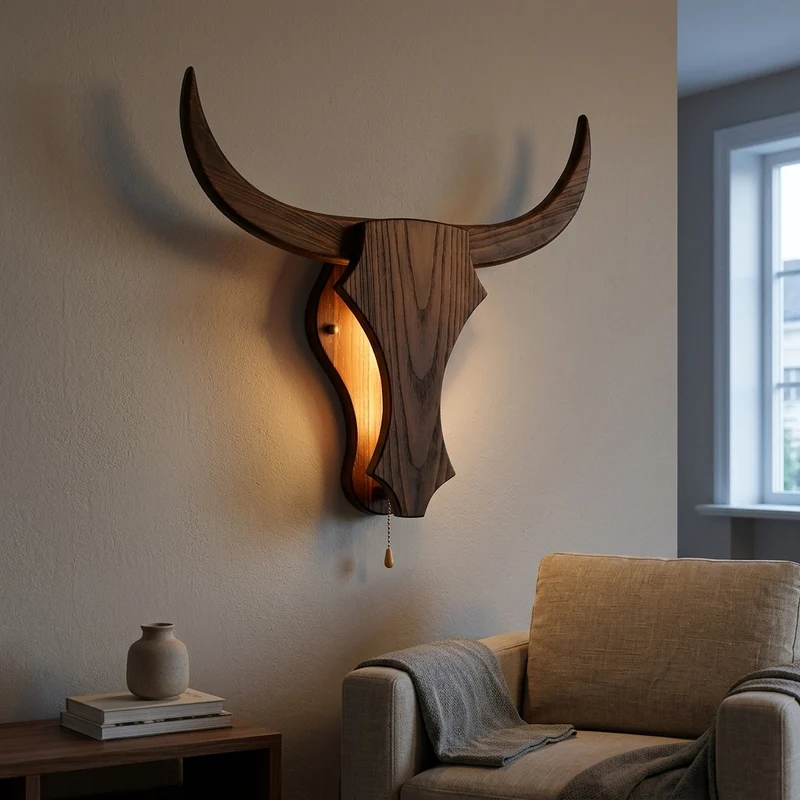 Iron Wooden Bull Led Light