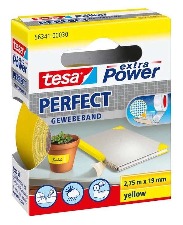 Tesa Extra Power Perfect textieltape geel 19mm 2,75m