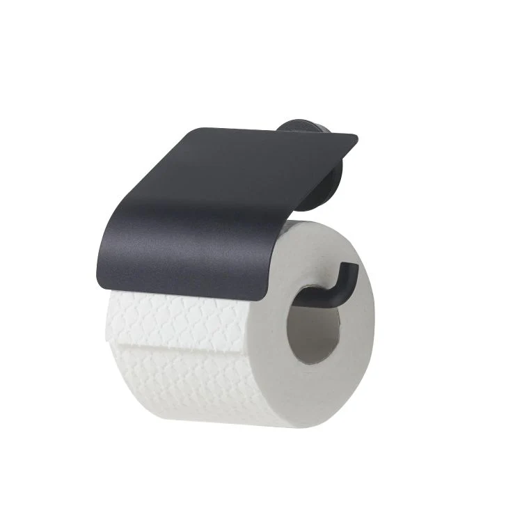 Tiger Urban toiletrolhouder met klep zwart enkel RVS, rechthoek