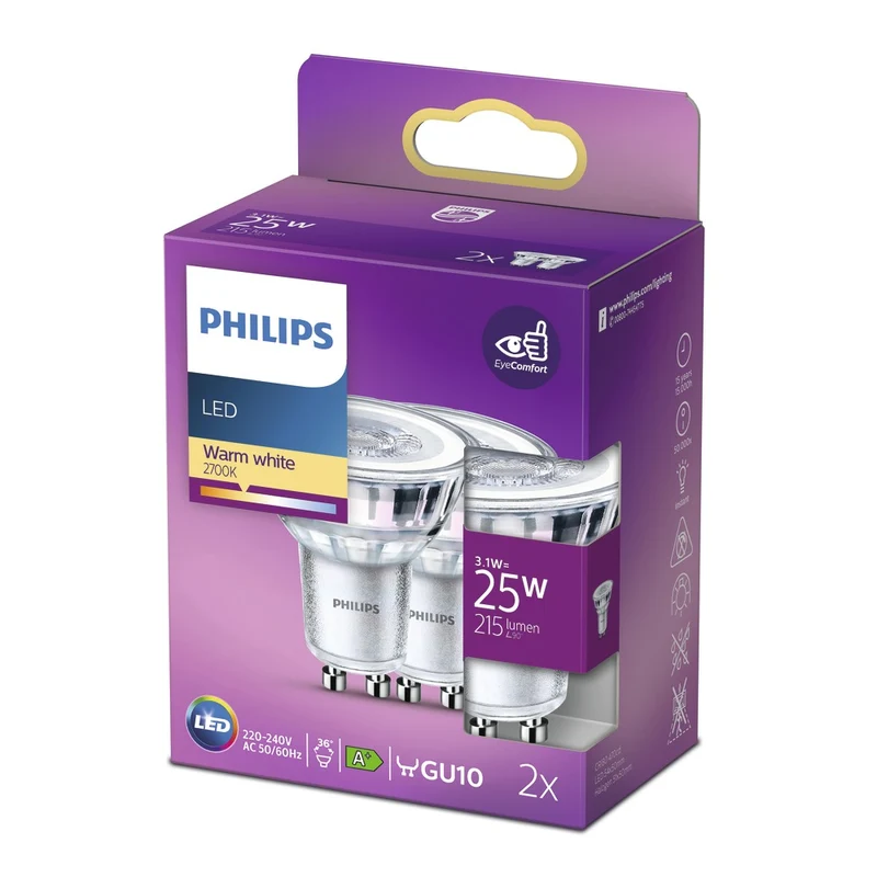 Philips LED Spot 25W GU10 Warmwit 2st