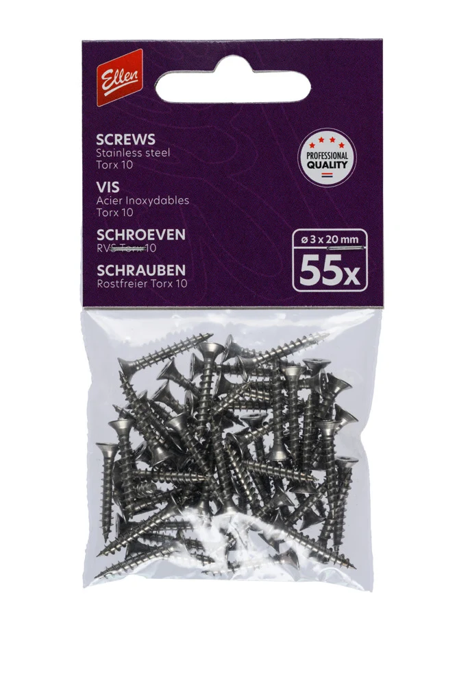 Ellen RVS Torx Schroeven T10 3x20mm 55stuks