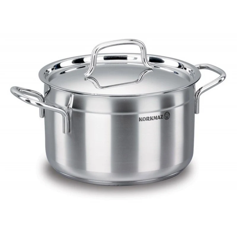Korkmaz RVS Soeppan 5.5L – Grote Kookpan Geschikt Voor Inductie – Met Deksel en Dubbele Bodem