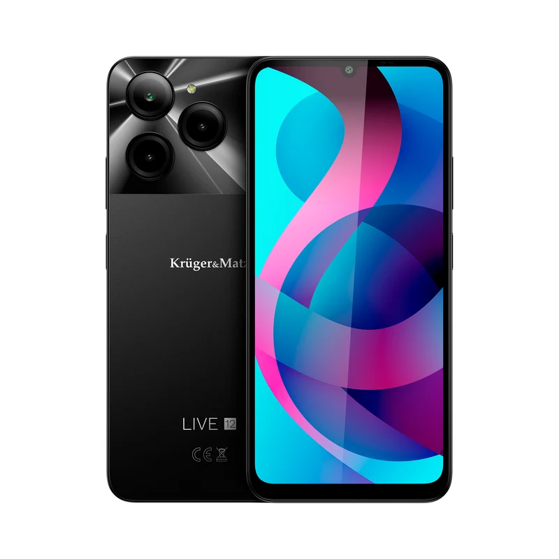 Kruger & Matz LIVE 12 smartphone – 6,74" IPS – 256 GB – 5G – Android 14 – 5000 mAh – inclusief hoesje & screenprotector – zwart