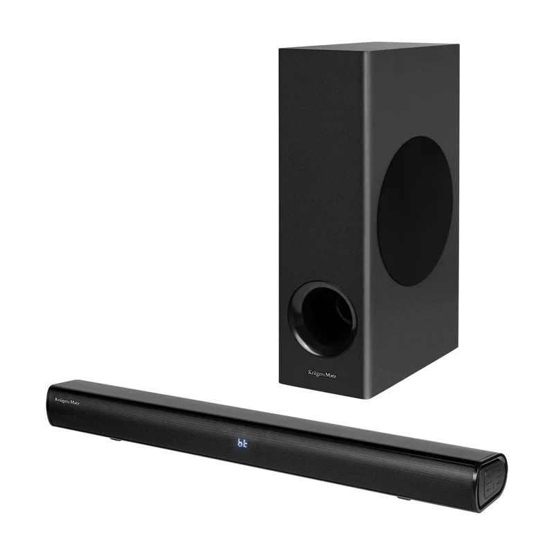 Krüger & Matz Planet 2.1 Compacte Televisie/Computer Soundbar met Vrijstaande Subwoofer - Wandmontage - HDMI Arc / Bluetooth / Aux / USB - Zwart