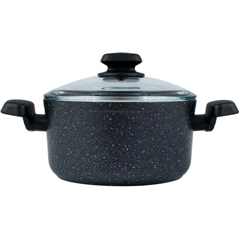 Korkmaz Ornella Braadpan 24 cm – Aluminium Pan 5L Met Deksel – 5-Laags Antiaanbaklaag – Marmerlook – Voor Inductie en Alle Warmtebronnen