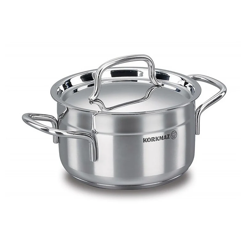 Korkmaz RVS Kookpan 2.5L – Compacte Pan Met Deksel Geschikt Voor Inductie – Alfa Serie Met Dubbele Bodem