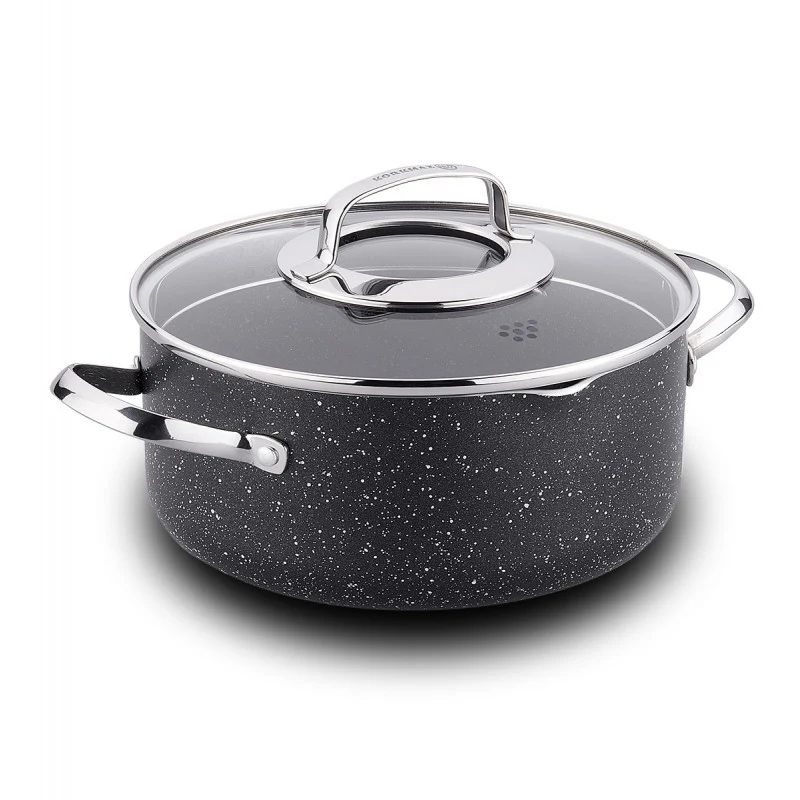 Korkmaz Galaksi Kookpan 20 cm – Aluminium Pan 3L Met Non-Stick Coating, Glazen Deksel en Schenktuit – Geschikt Voor Inductie en Alle Warmtebronnen
