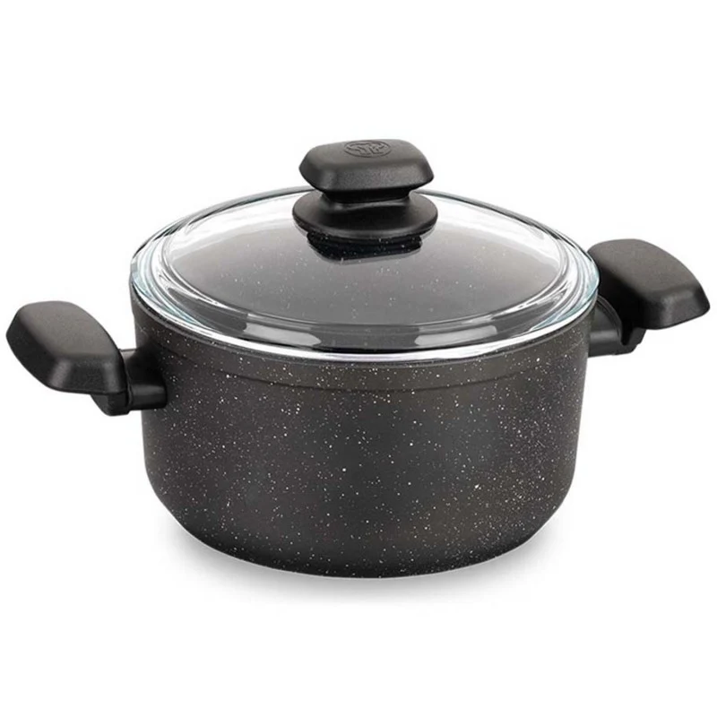 Korkmaz Ornella Braadpan 28 cm – Aluminium Pan 8L Met Deksel – 5-Laags Antiaanbaklaag – Marmerlook – Voor Inductie en Alle Warmtebronnen