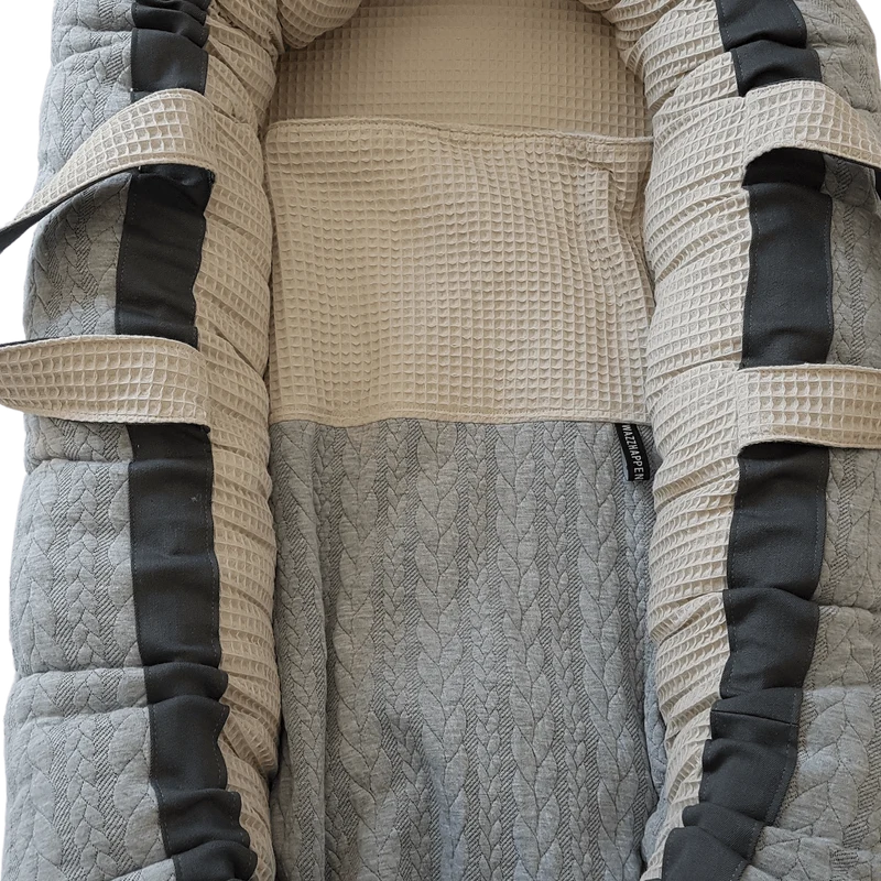 Babydekentje Dexter - grijs - zand - wafel - kabel - bamboe fleece