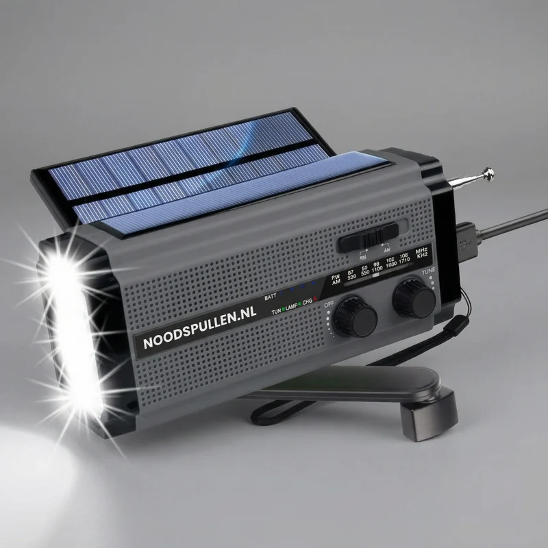 Noodradio – Dynamo, Zonnepaneel en Powerbank met Zaklamp