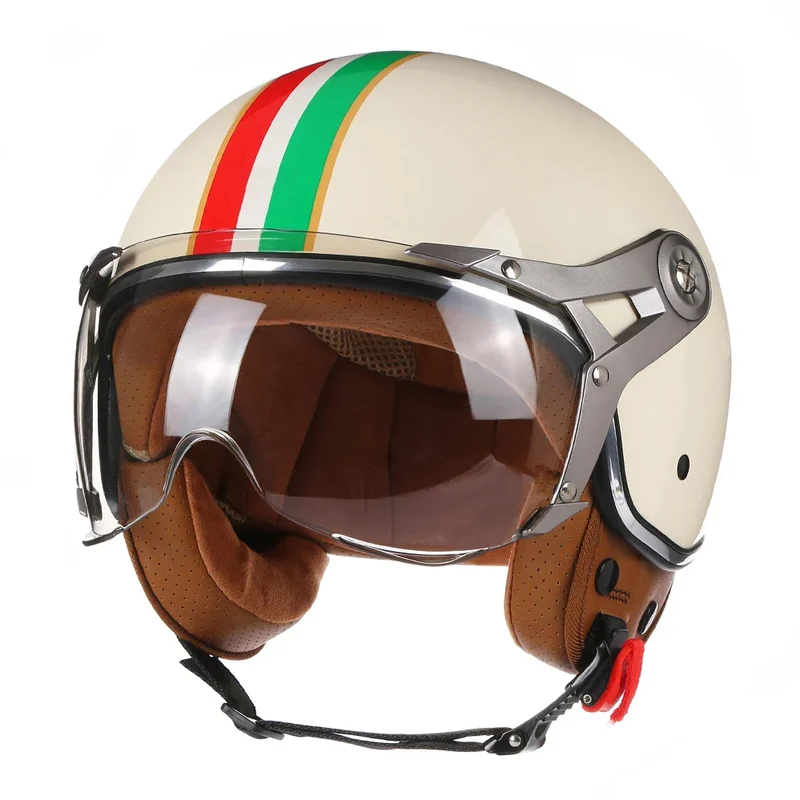 3/4 Motorhelm – Retro open face helm met lichtgewicht en verstelbare sluiting