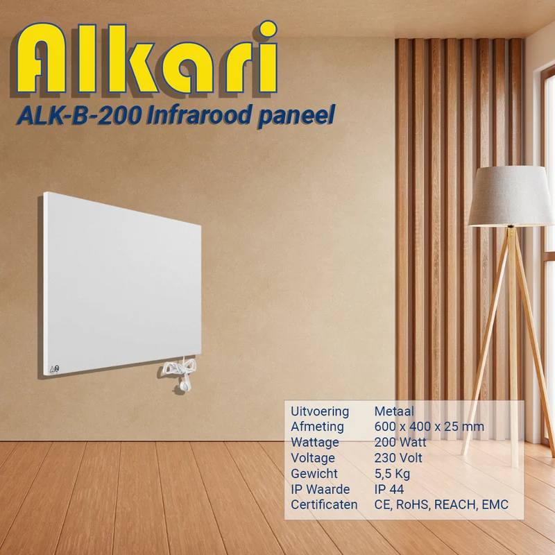 Alkari 200 Watt wit metalen paneel