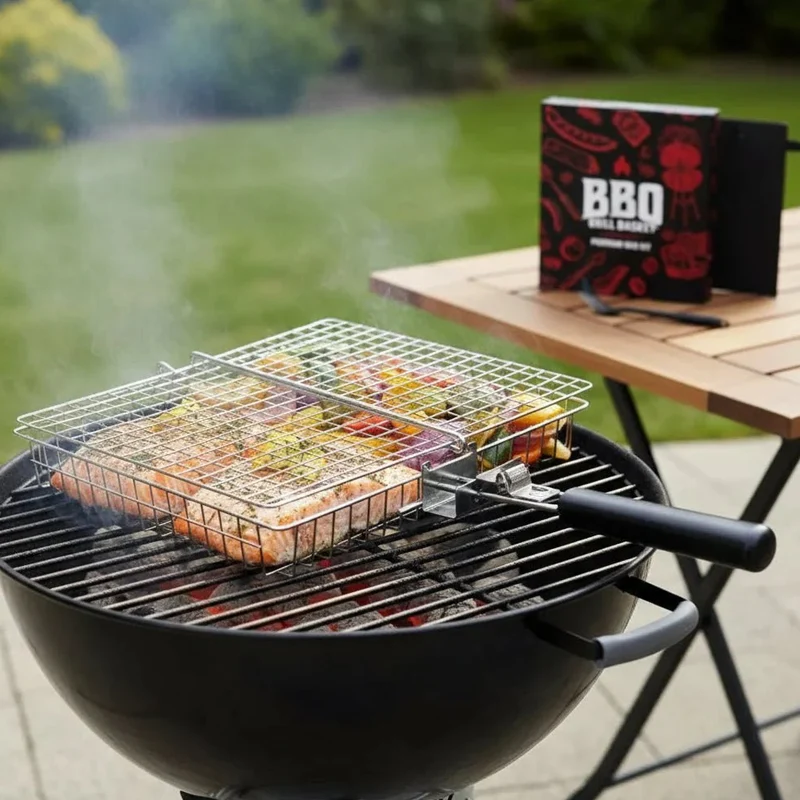 Grillmand – RVS barbecuekorf met handgreep voor vis, groenten en kleinere grillgerechten