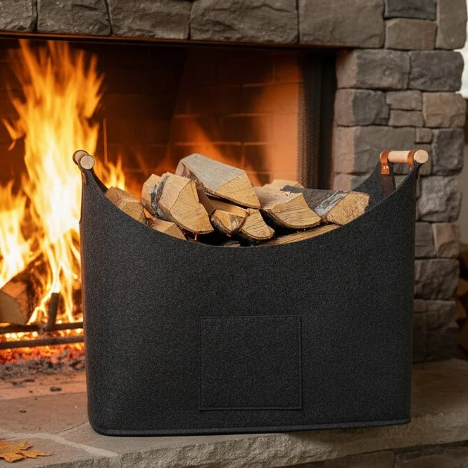Haardhout Tas – Opvouwbare vilten draagtas met stevige handgrepen en ruime inhoud