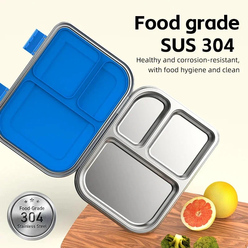 Lunchbox RVS met 3 Vakken – 975 ml Lekwerende Bentobox
