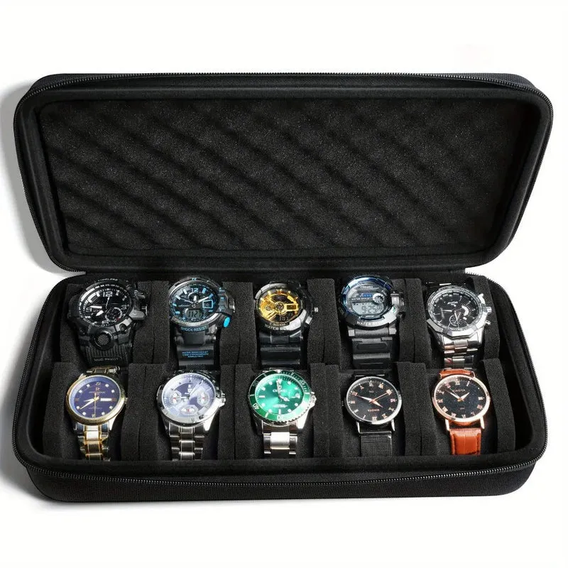 Horlogedoos – Reiskoffer voor 5 of 10 Horloges met Ritssluiting en Handvat