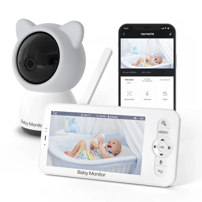 Babyfoon met Camera en App, 5 Inch HD Scherm, Nachtzicht en Lullabies