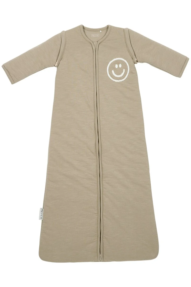 Meyco Baby Slub Met Smile Applicatie Baby Slaapzak Met Afritsbare Mouwen Taupe/Offwhite